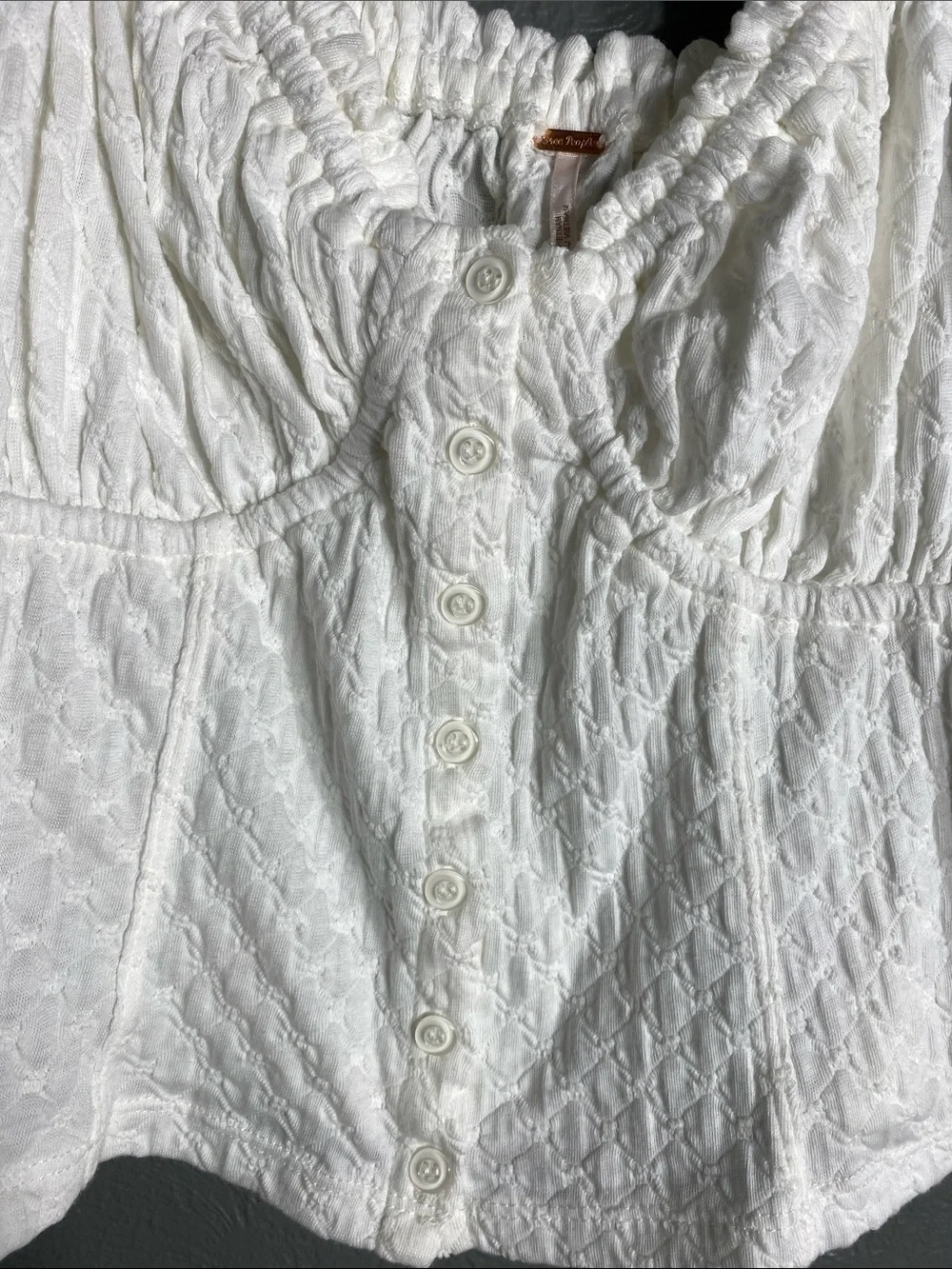 Free People Peasant Crop Top XL Ivory Square Neck Textured Milkmaid Blouse